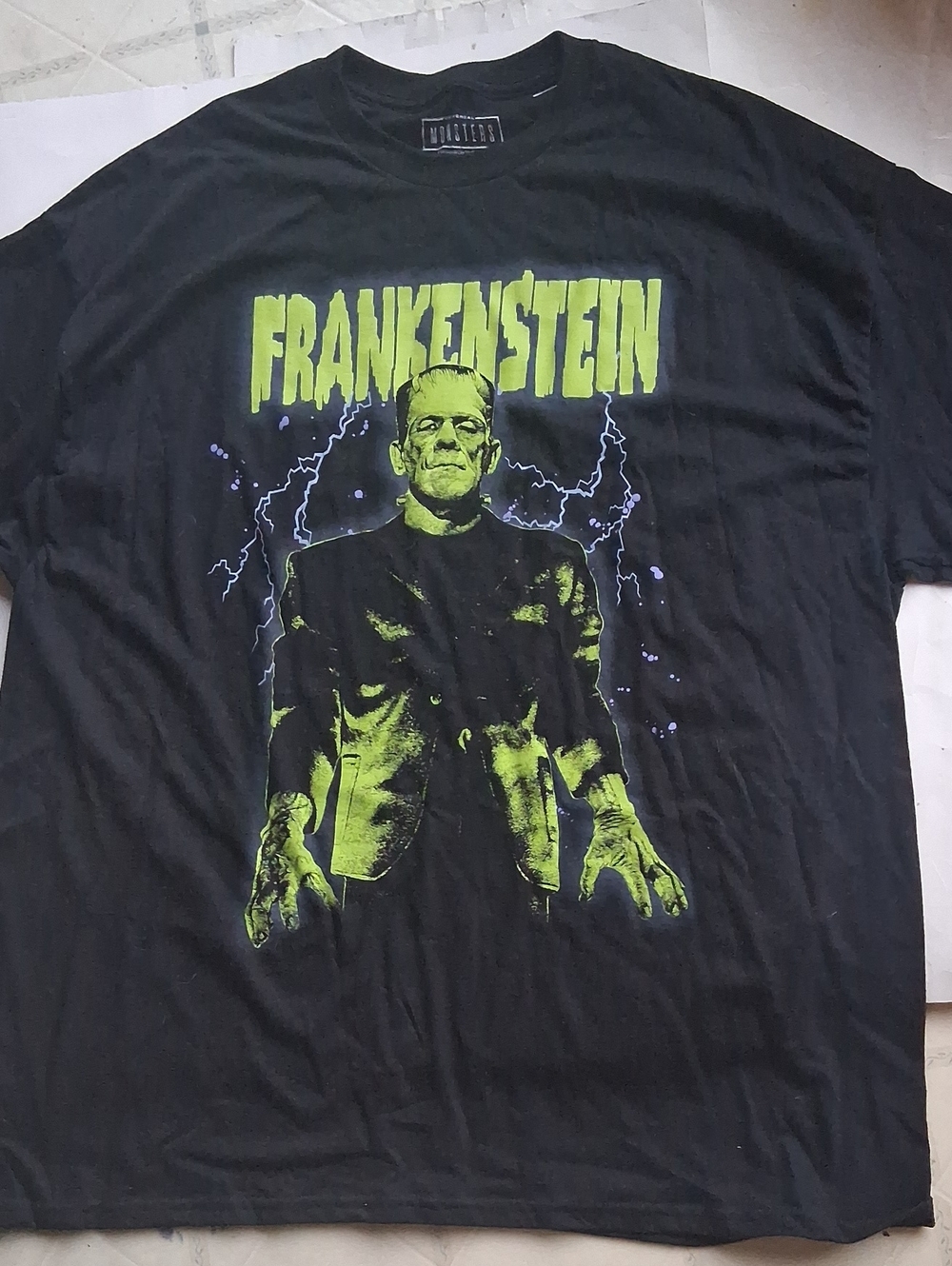 Hybrid Apparel Black Short-Sleeve Tee with Neon Green Frankenstein Graphic